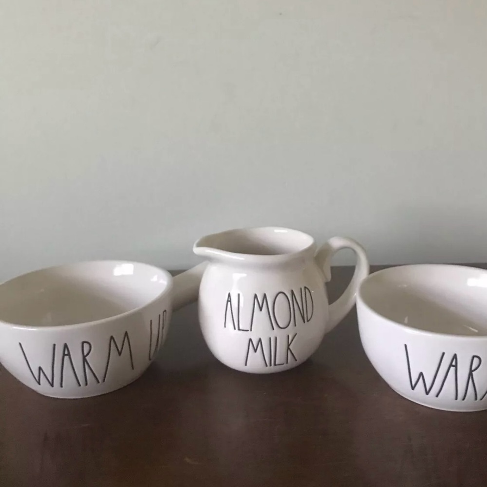 Rae Dunn Two Warm Up Bowl and Almond Milk Small pitcher